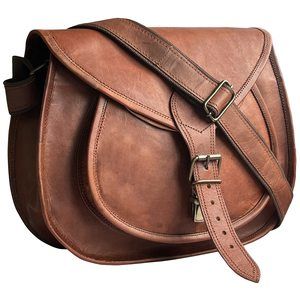 13" Medium Brown Leather Crossbody Satchel